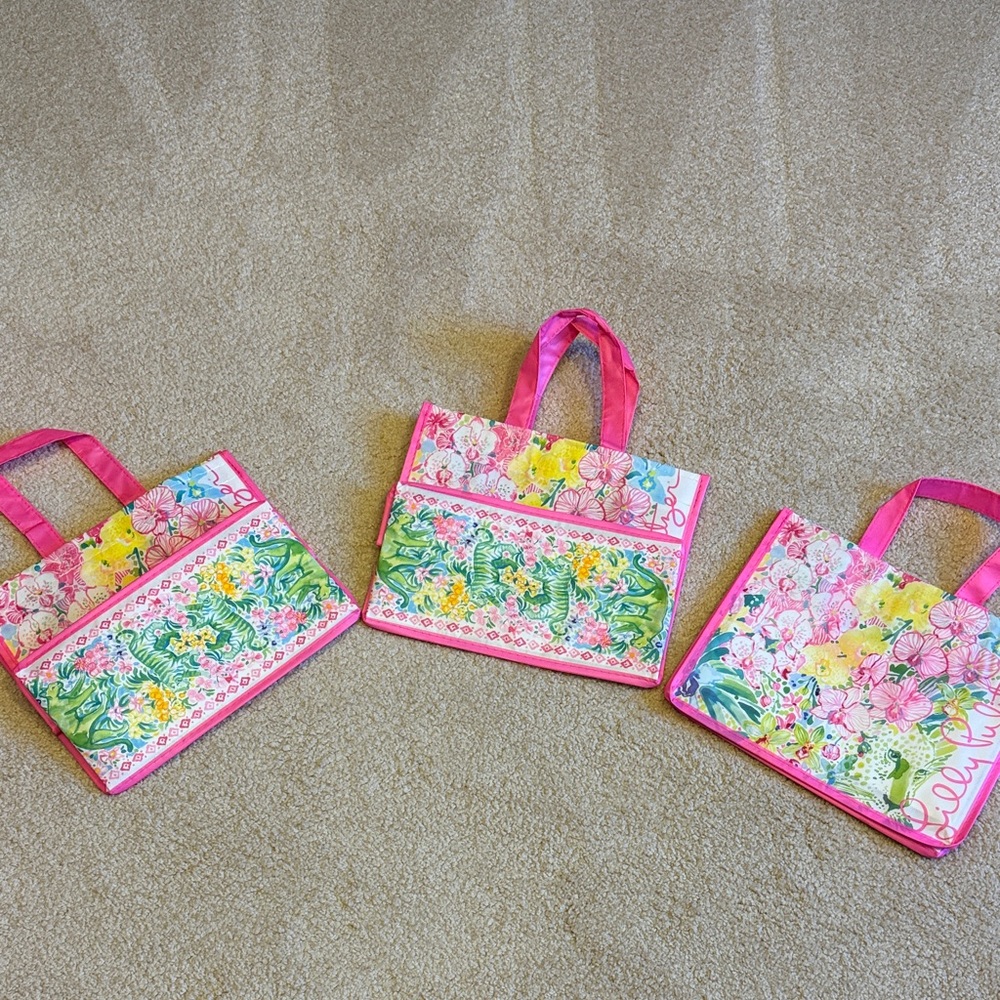 Three Lilly shopping bags. Reusable